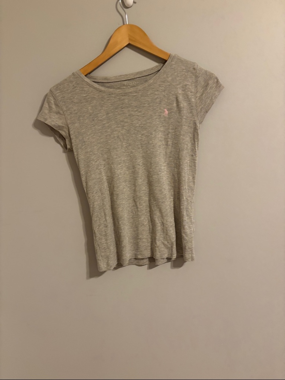 Women's Light Gray Polo Embroidered Crew Neck Tee